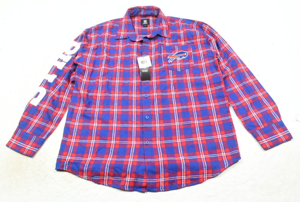 NFL Buffalo Bills Oversized Flannel Shirt Womens Medium Red Plaid Long Sleeve
